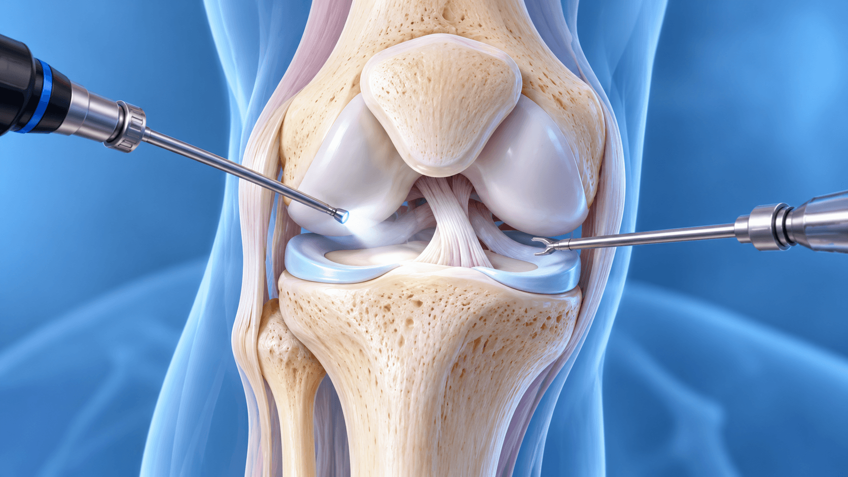 Educational illustration of knee arthroscopy instruments